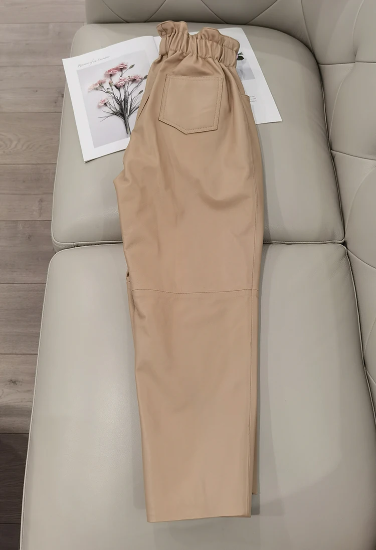 Genuine Leather Pants Women Winter 2026 New Fashion Elastic High Waist Pants Women Harem Pants Casual Trouser Female