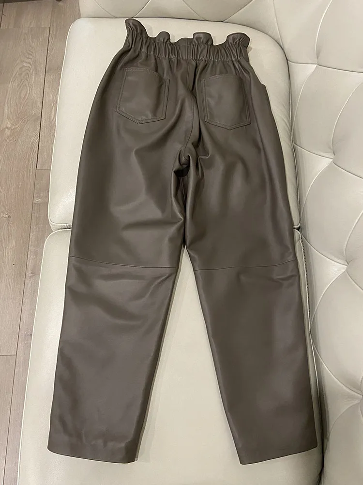 Genuine Leather Pants Women Winter 2026 New Fashion Elastic High Waist Pants Women Harem Pants Casual Trouser Female