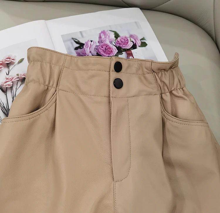 Genuine Leather Pants Women Winter 2026 New Fashion Elastic High Waist Pants Women Harem Pants Casual Trouser Female