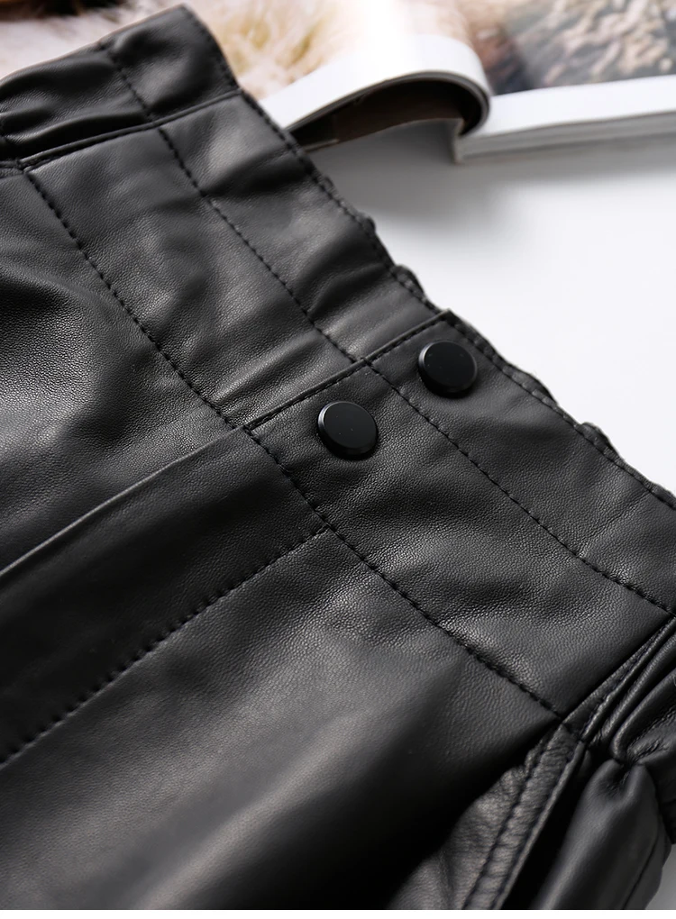 Genuine Leather Pants Women Winter 2026 New Fashion Elastic High Waist Pants Women Harem Pants Casual Trouser Female