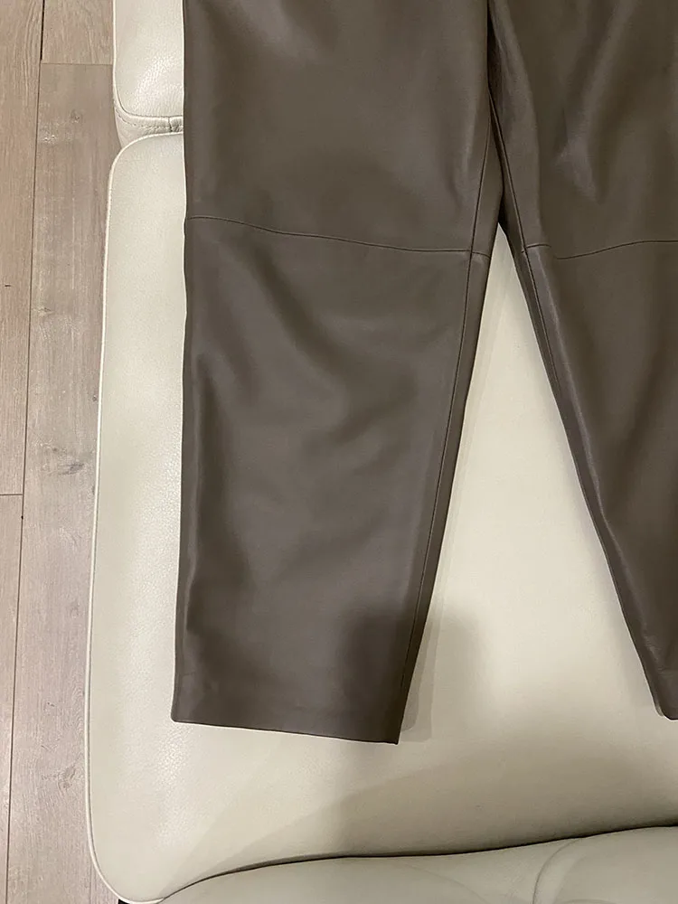 Genuine Leather Pants Women Winter 2026 New Fashion Elastic High Waist Pants Women Harem Pants Casual Trouser Female