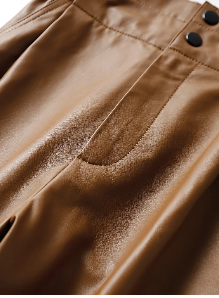 Genuine Leather Pants Women Winter 2026 New Fashion Elastic High Waist Pants Women Harem Pants Casual Trouser Female