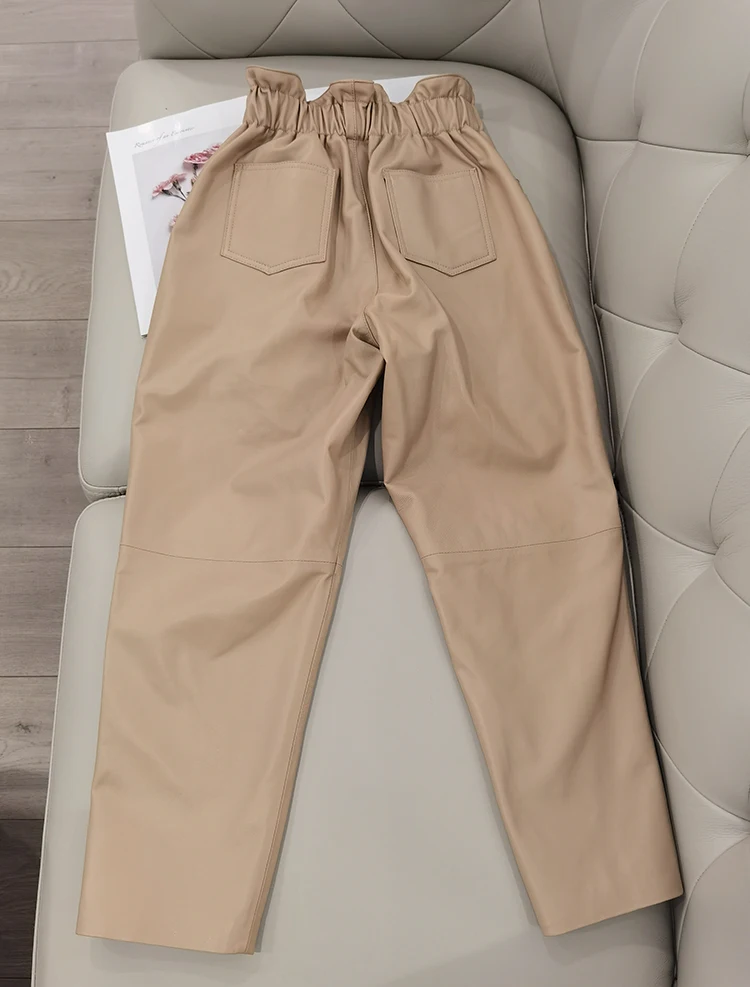 Genuine Leather Pants Women Winter 2026 New Fashion Elastic High Waist Pants Women Harem Pants Casual Trouser Female