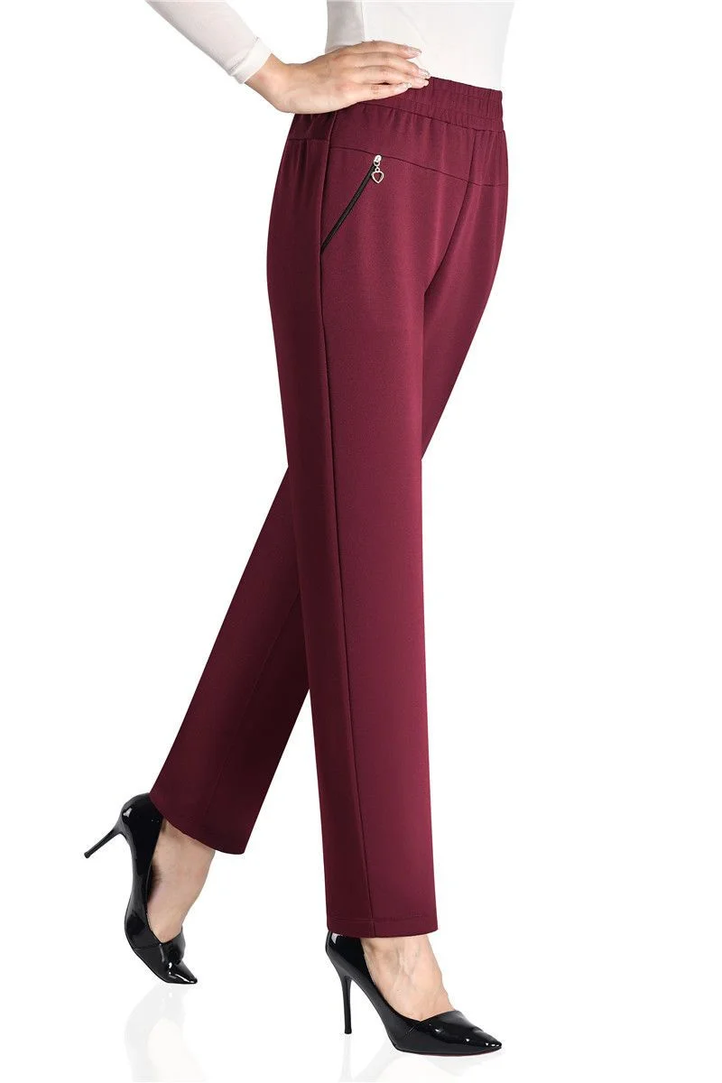 Mother Straight Pants Middle Aged Female Stretch Trousers Autumn Winter Thicken Elastic Waist Women Casual Pantalones 6antalones