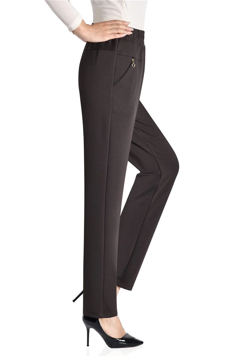 Mother Straight Pants Middle Aged Female Stretch Trousers Autumn Winter Thicken Elastic Waist Women Casual Pantalones 6antalones