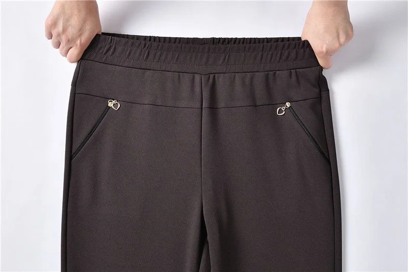 Mother Straight Pants Middle Aged Female Stretch Trousers Autumn Winter Thicken Elastic Waist Women Casual Pantalones 6antalones