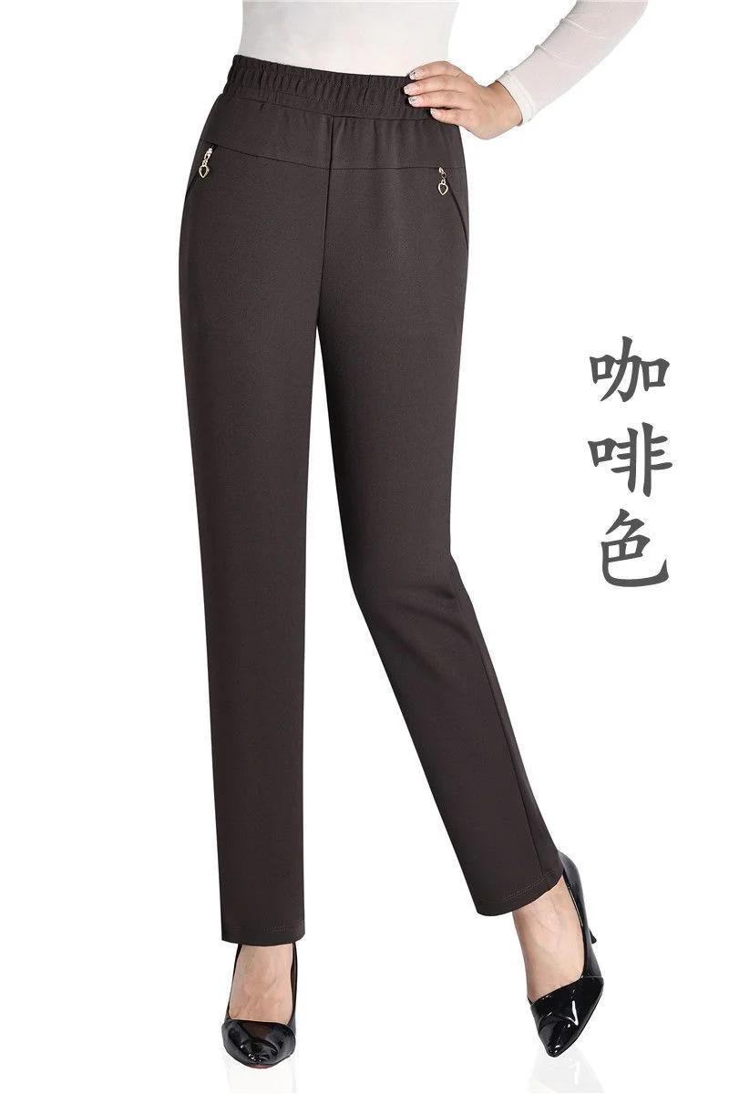 Mother Straight Pants Middle Aged Female Stretch Trousers Autumn Winter Thicken Elastic Waist Women Casual Pantalones 6antalones