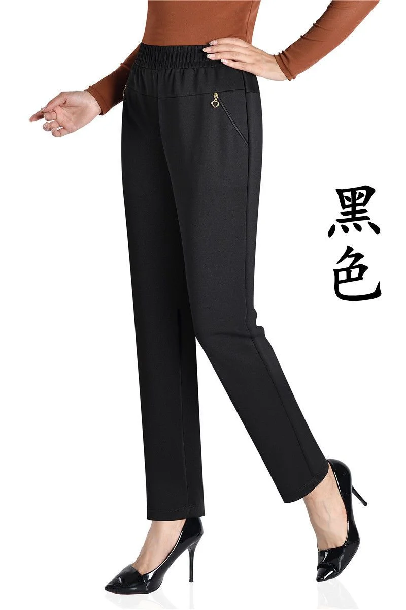 Mother Straight Pants Middle Aged Female Stretch Trousers Autumn Winter Thicken Elastic Waist Women Casual Pantalones 6antalones
