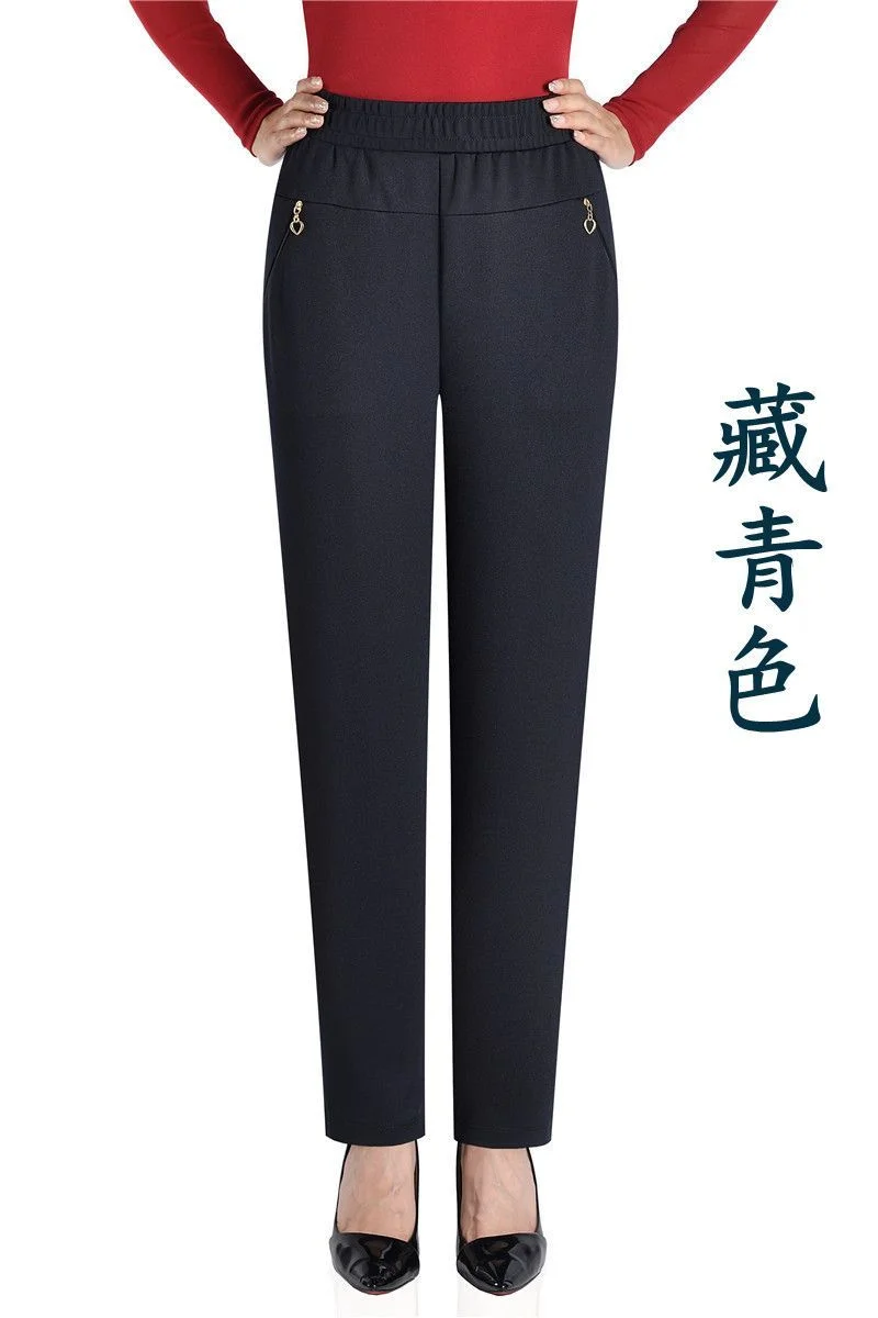 Mother Straight Pants Middle Aged Female Stretch Trousers Autumn Winter Thicken Elastic Waist Women Casual Pantalones 6antalones