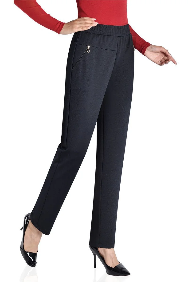 Mother Straight Pants Middle Aged Female Stretch Trousers Autumn Winter Thicken Elastic Waist Women Casual Pantalones 6antalones