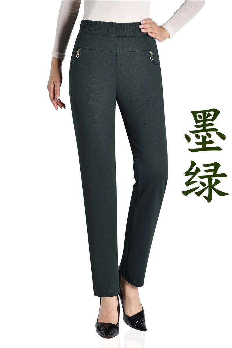 Mother Straight Pants Middle Aged Female Stretch Trousers Autumn Winter Thicken Elastic Waist Women Casual Pantalones 6antalones