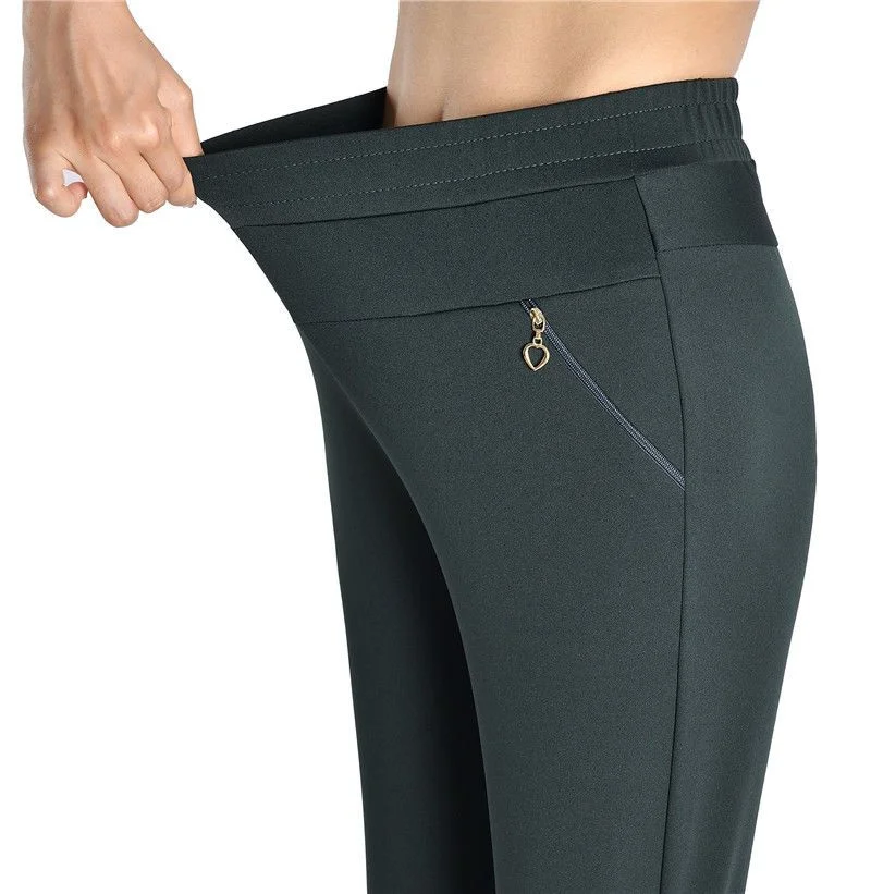 Mother Straight Pants Middle Aged Female Stretch Trousers Autumn Winter Thicken Elastic Waist Women Casual Pantalones 6antalones