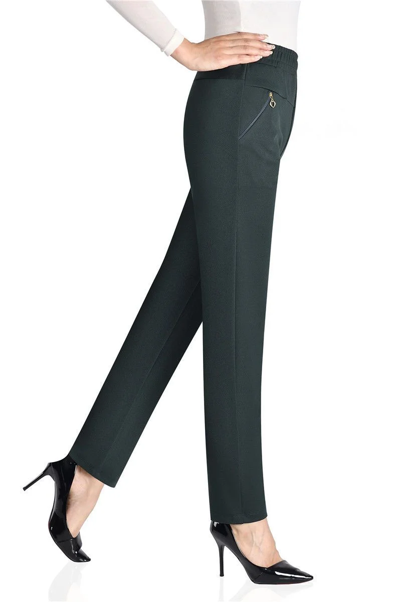 Mother Straight Pants Middle Aged Female Stretch Trousers Autumn Winter Thicken Elastic Waist Women Casual Pantalones 6antalones