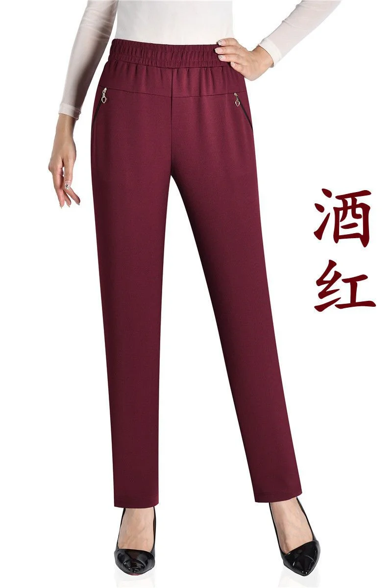 Mother Straight Pants Middle Aged Female Stretch Trousers Autumn Winter Thicken Elastic Waist Women Casual Pantalones 6antalones