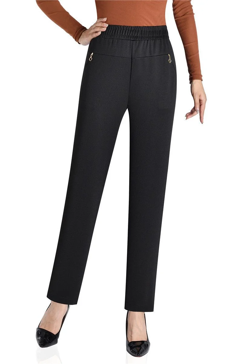 Mother Straight Pants Middle Aged Female Stretch Trousers Autumn Winter Thicken Elastic Waist Women Casual Pantalones 6antalones