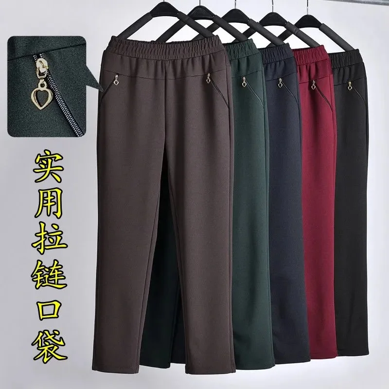 Mother Straight Pants Middle Aged Female Stretch Trousers Autumn Winter Thicken Elastic Waist Women Casual Pantalones 6antalones