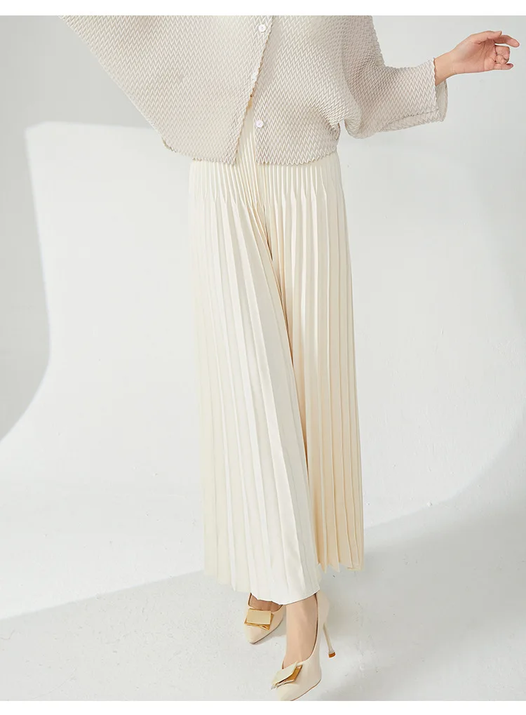 LANMREM niche design pleated pants for women 2025 new loose casual wide leg elastic waist trousers spliced tide straight 2DB2555