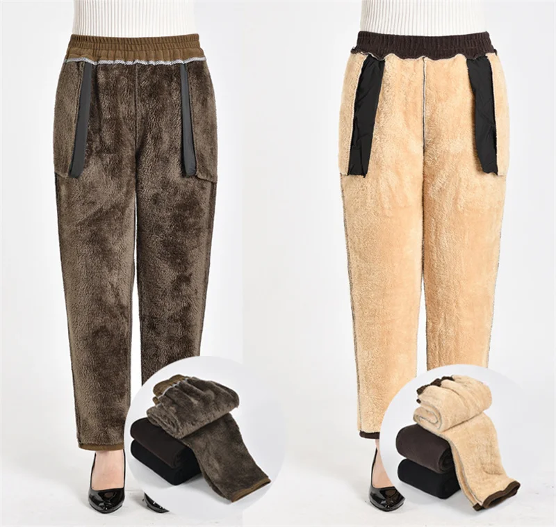 Extra Large 8XL Women Trousers Elastic High Waist Mothers Pants Autumn Female Casual Long Straight Pants Winter Warm Cotton Pant