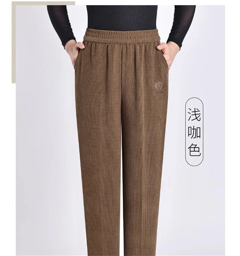 Extra Large 8XL Women Trousers Elastic High Waist Mothers Pants Autumn Female Casual Long Straight Pants Winter Warm Cotton Pant