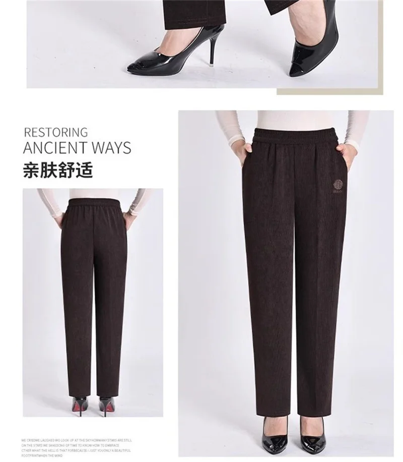 Extra Large 8XL Women Trousers Elastic High Waist Mothers Pants Autumn Female Casual Long Straight Pants Winter Warm Cotton Pant