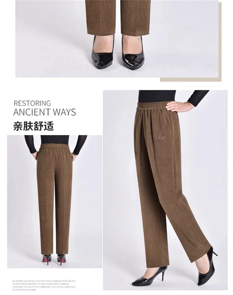 Extra Large 8XL Women Trousers Elastic High Waist Mothers Pants Autumn Female Casual Long Straight Pants Winter Warm Cotton Pant