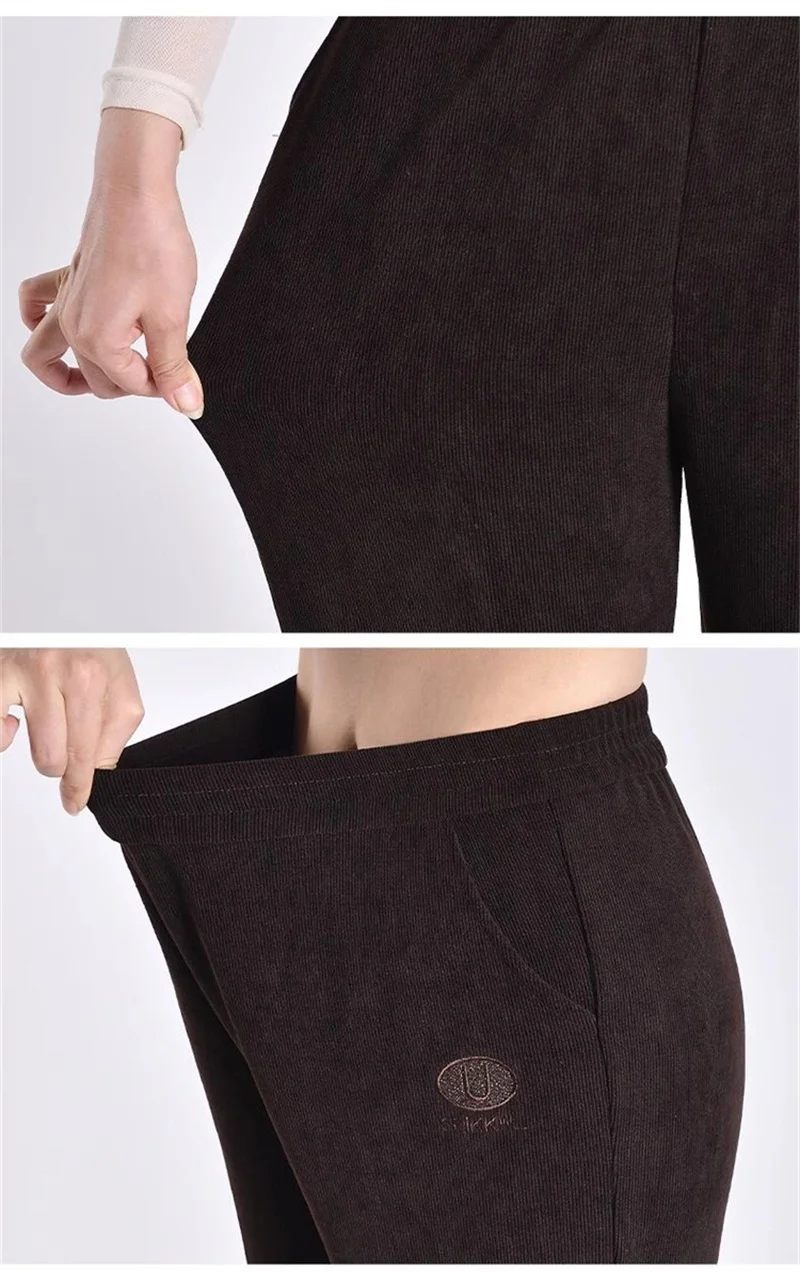 Extra Large 8XL Women Trousers Elastic High Waist Mothers Pants Autumn Female Casual Long Straight Pants Winter Warm Cotton Pant