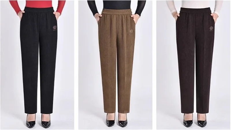 Extra Large 8XL Women Trousers Elastic High Waist Mothers Pants Autumn Female Casual Long Straight Pants Winter Warm Cotton Pant