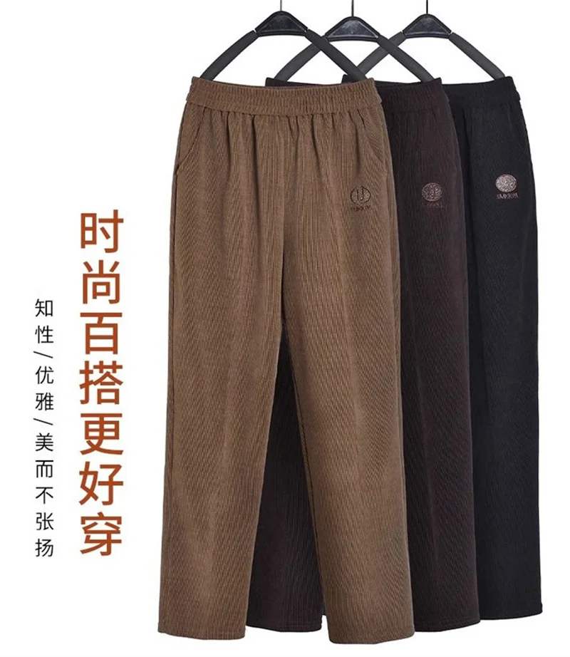 Extra Large 8XL Women Trousers Elastic High Waist Mothers Pants Autumn Female Casual Long Straight Pants Winter Warm Cotton Pant