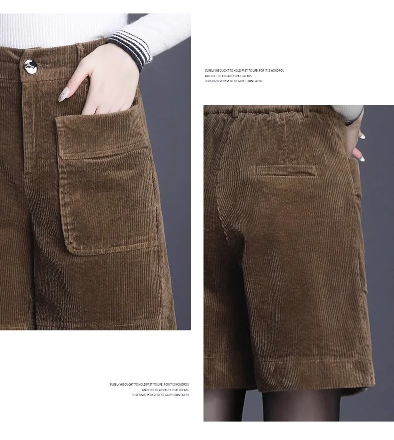 Corduroy Bermuda Shorts For Women Autumn New Korean High Waist Slim Loose Five-Point Casual Shorts Wide Leg Short Pants