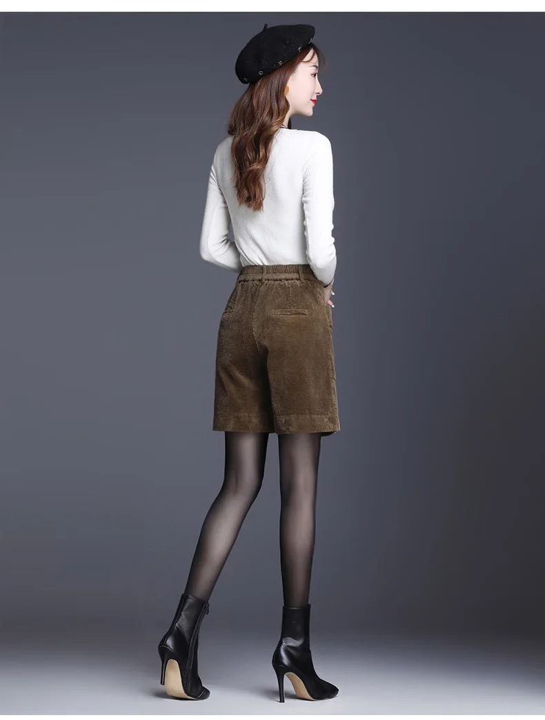 Corduroy Bermuda Shorts For Women Autumn New Korean High Waist Slim Loose Five-Point Casual Shorts Wide Leg Short Pants