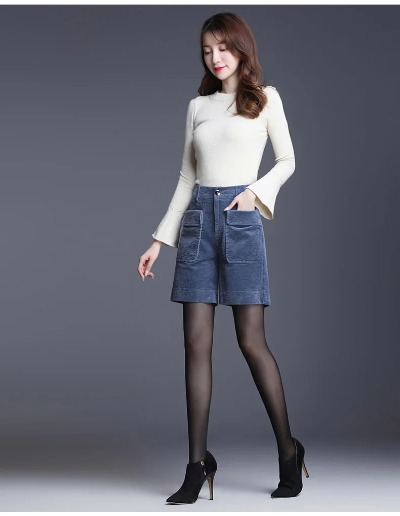 Corduroy Bermuda Shorts For Women Autumn New Korean High Waist Slim Loose Five-Point Casual Shorts Wide Leg Short Pants