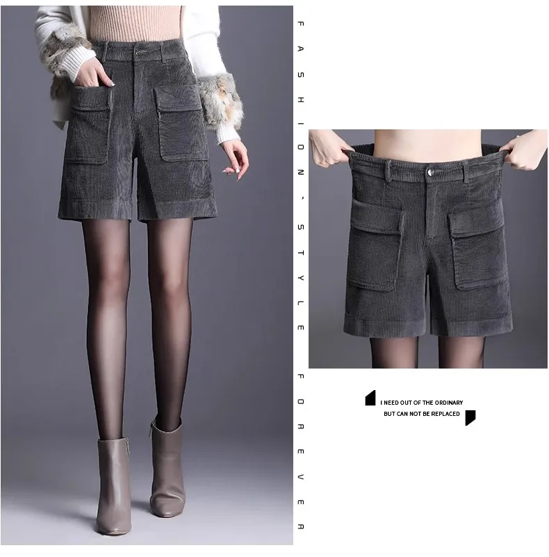Corduroy Bermuda Shorts For Women Autumn New Korean High Waist Slim Loose Five-Point Casual Shorts Wide Leg Short Pants