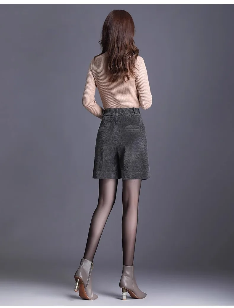 Corduroy Bermuda Shorts For Women Autumn New Korean High Waist Slim Loose Five-Point Casual Shorts Wide Leg Short Pants
