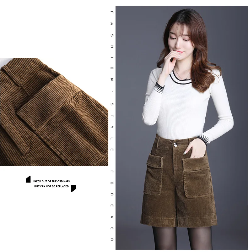 Corduroy Bermuda Shorts For Women Autumn New Korean High Waist Slim Loose Five-Point Casual Shorts Wide Leg Short Pants
