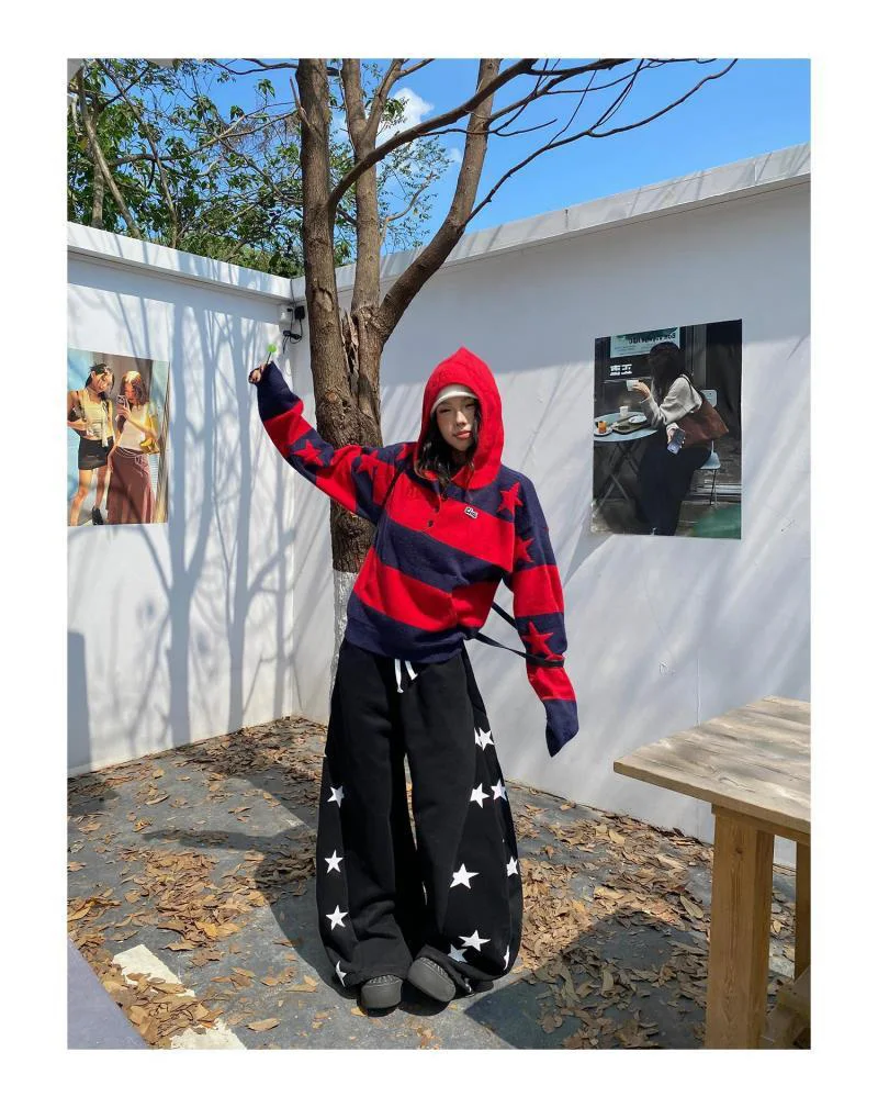 American Vintage Stars Sweatpants Women Oversize High Waist Y2K Yellow Pants Fall Winter Streetwear Female Retro Loose Trousers