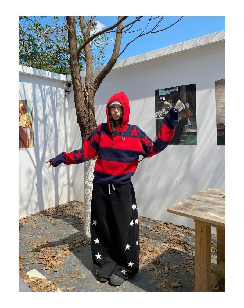 American Vintage Stars Sweatpants Women Oversize High Waist Y2K Yellow Pants Fall Winter Streetwear Female Retro Loose Trousers