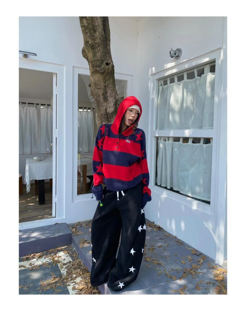 American Vintage Stars Sweatpants Women Oversize High Waist Y2K Yellow Pants Fall Winter Streetwear Female Retro Loose Trousers