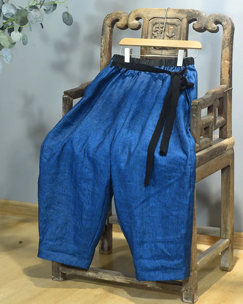 Johnature 2025 Autumn New Belt Wide Leg Pants For Women Solid Color Elastic Waist Trouser Loose Vintage Casual Female Pants