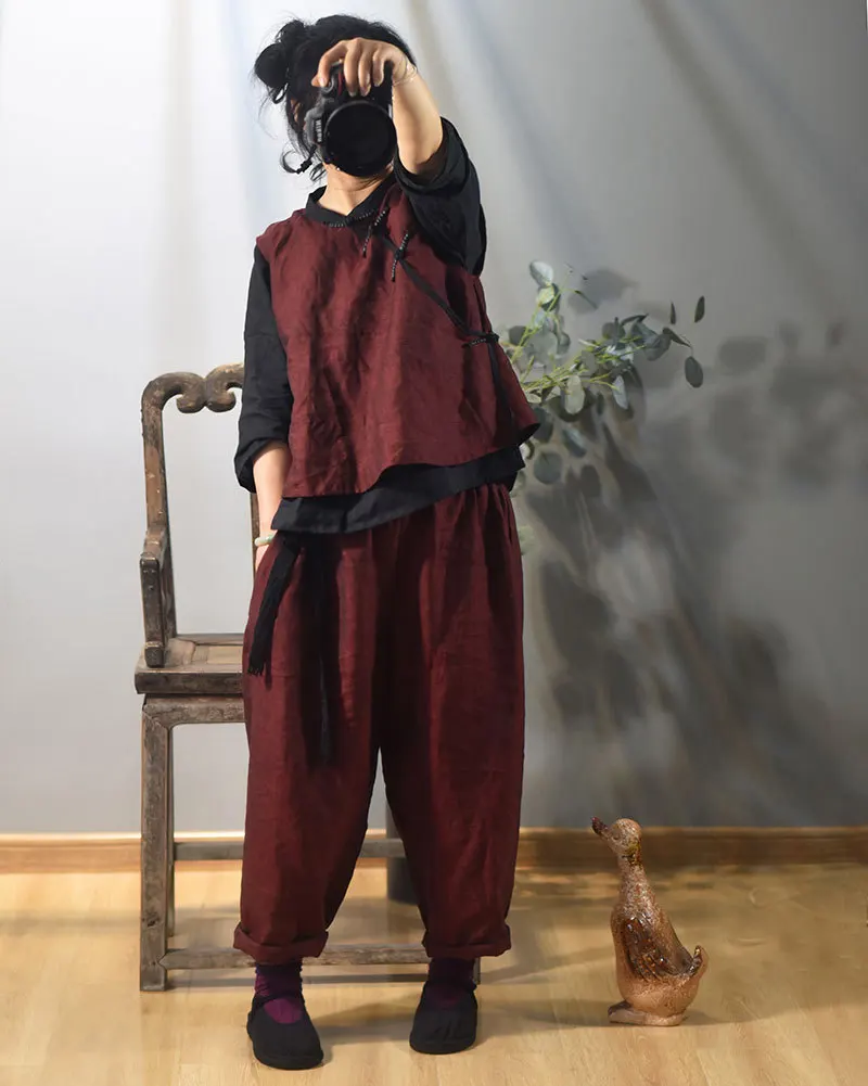 Johnature 2025 Autumn New Belt Wide Leg Pants For Women Solid Color Elastic Waist Trouser Loose Vintage Casual Female Pants