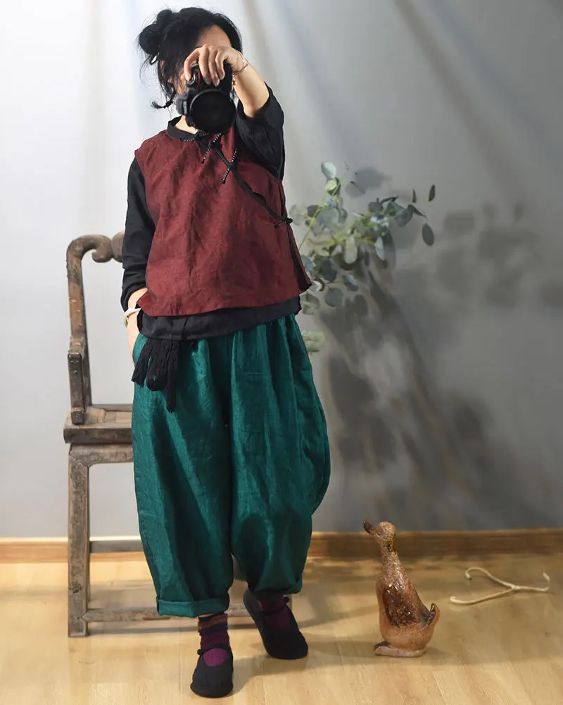Johnature 2025 Autumn New Belt Wide Leg Pants For Women Solid Color Elastic Waist Trouser Loose Vintage Casual Female Pants