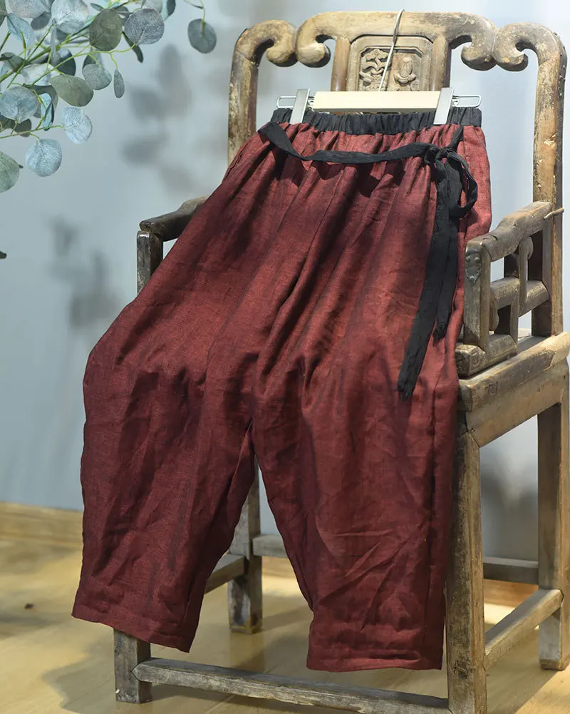 Johnature 2025 Autumn New Belt Wide Leg Pants For Women Solid Color Elastic Waist Trouser Loose Vintage Casual Female Pants
