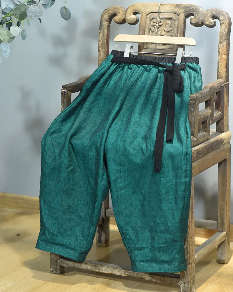 Johnature 2025 Autumn New Belt Wide Leg Pants For Women Solid Color Elastic Waist Trouser Loose Vintage Casual Female Pants
