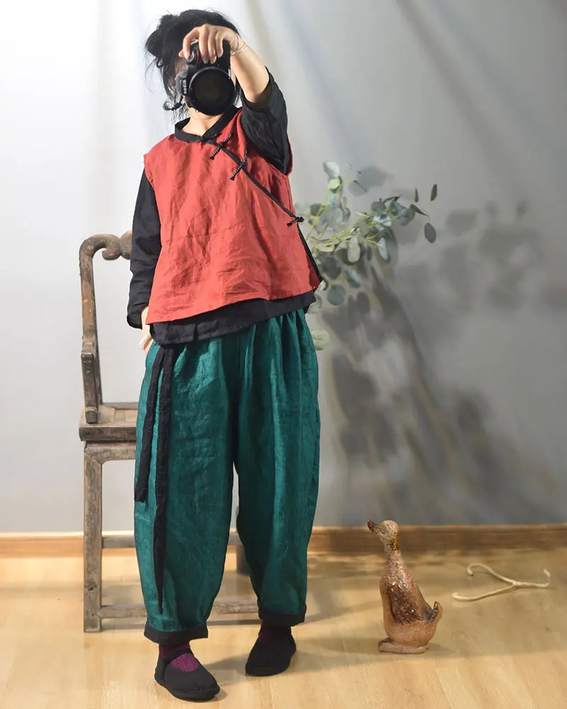Johnature 2025 Autumn New Belt Wide Leg Pants For Women Solid Color Elastic Waist Trouser Loose Vintage Casual Female Pants