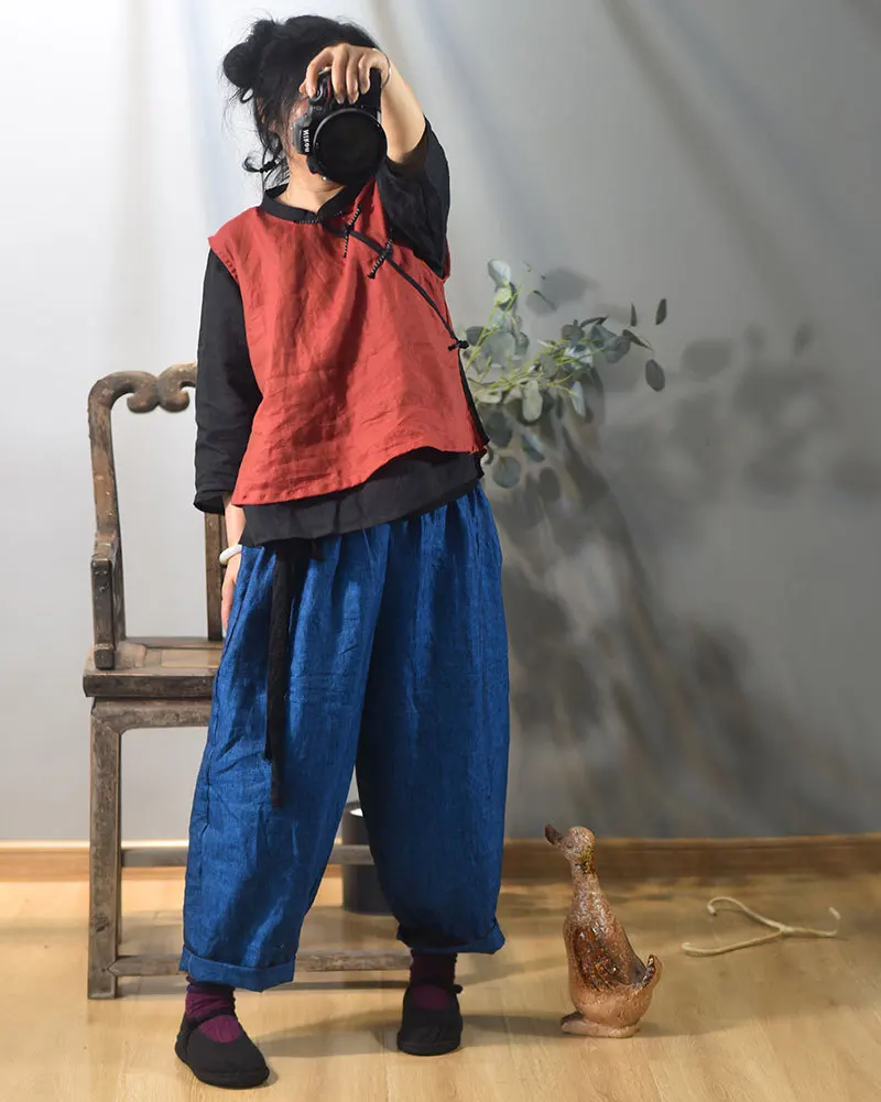 Johnature 2025 Autumn New Belt Wide Leg Pants For Women Solid Color Elastic Waist Trouser Loose Vintage Casual Female Pants