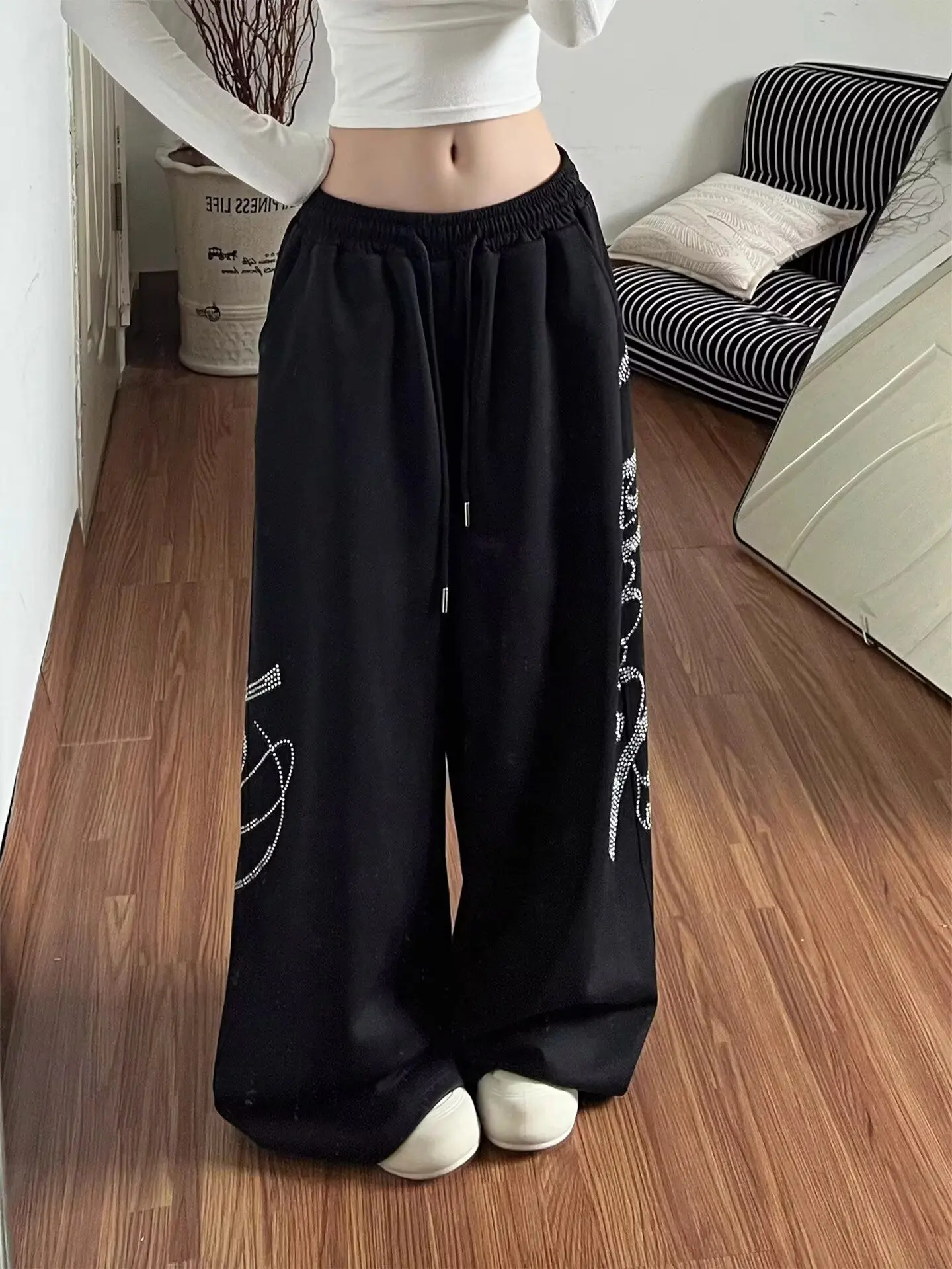 Summer Women Black Gothic Baggy Y2k Letter Pants Korean Fashion Vintage Oversize Hip-pop Sweatpants Wide Leg Trouser
