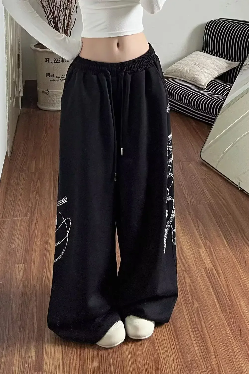 Summer Women Black Gothic Baggy Y2k Letter Pants Korean Fashion Vintage Oversize Hip-pop Sweatpants Wide Leg Trouser