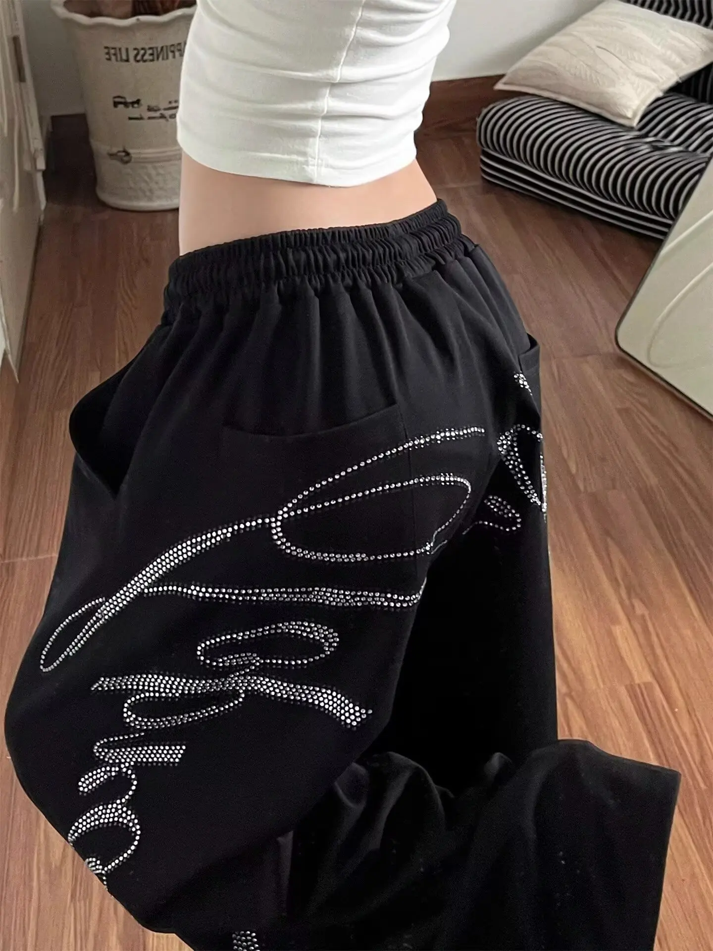 Summer Women Black Gothic Baggy Y2k Letter Pants Korean Fashion Vintage Oversize Hip-pop Sweatpants Wide Leg Trouser