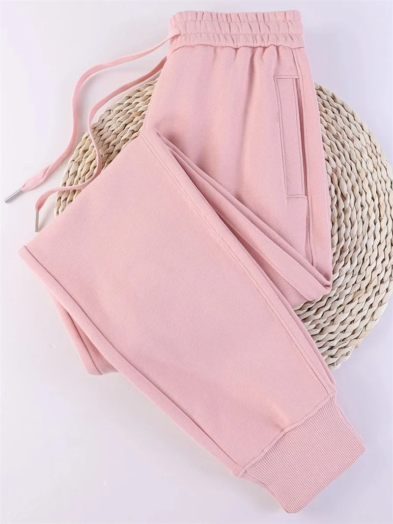Casual Trousers Women's 100% Cotton Straight Pants Pink Sweatpants Loose Female Drawstring Bundle Foot Harem Pants Spring Autumn