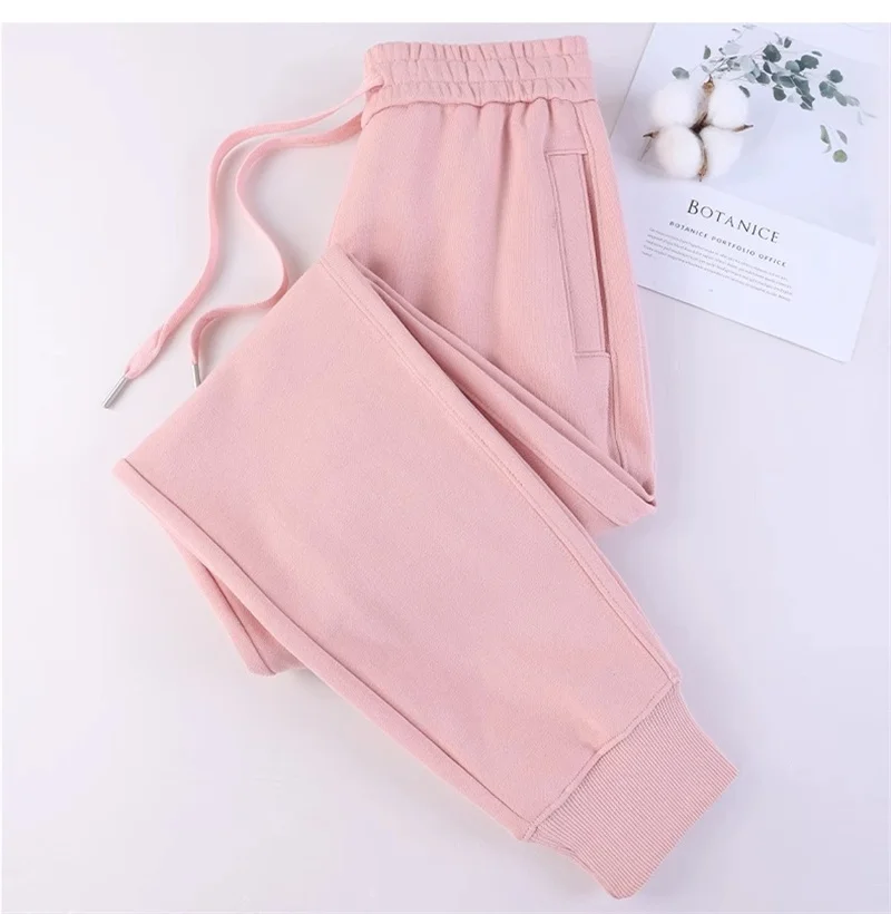 Casual Trousers Women's 100% Cotton Straight Pants Pink Sweatpants Loose Female Drawstring Bundle Foot Harem Pants Spring Autumn