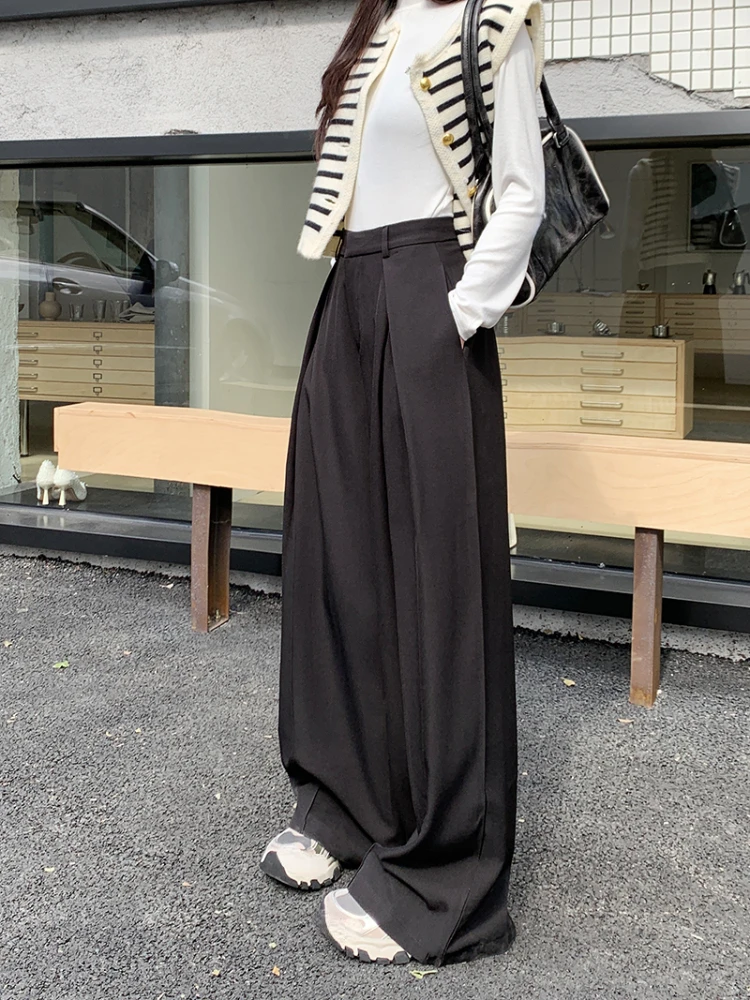 Matakawa Wide Leg Pants Women Spring Summer Loose Solid High Waist Pantalones De Mujer Korean Fashion Basics Casual Trousers
